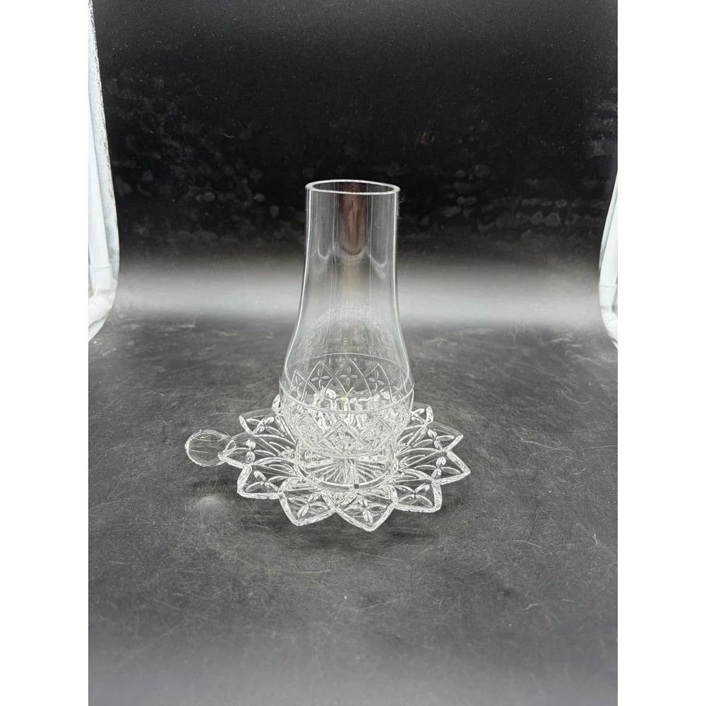 Vintage Clear Pressed Glass Votive Candle Holder with Chimney Shade 2 Piece Set